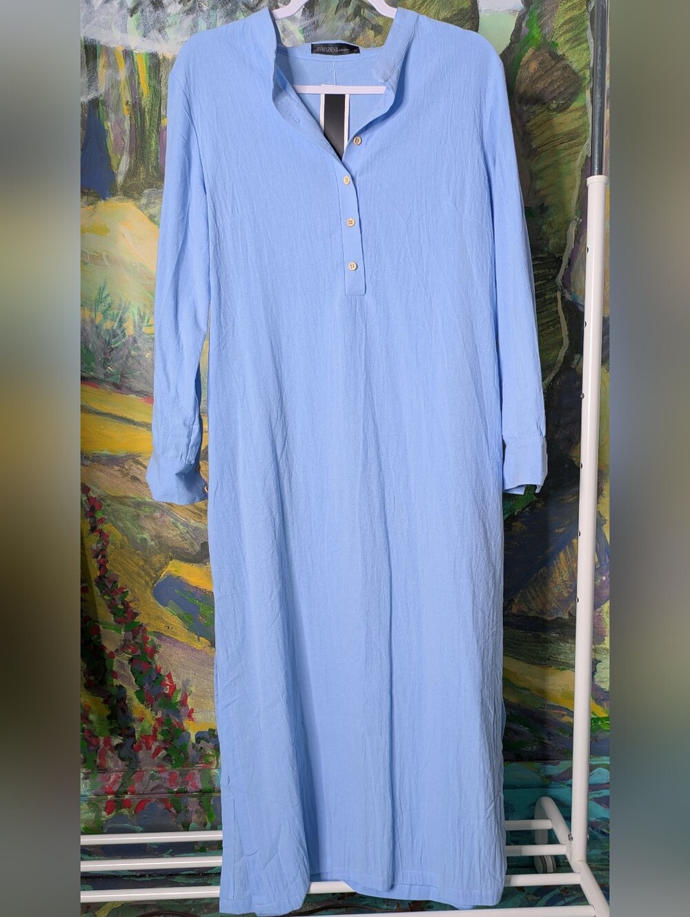 Light Blue Summer Maxi Dress With Button Top And Side Pockets NWT